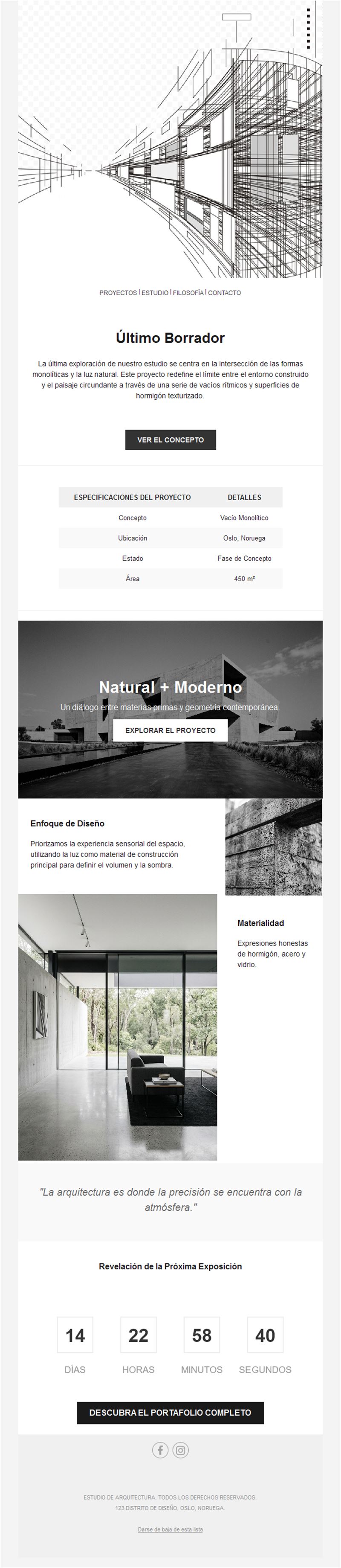 Email de proyecto de arquitectura con boceto