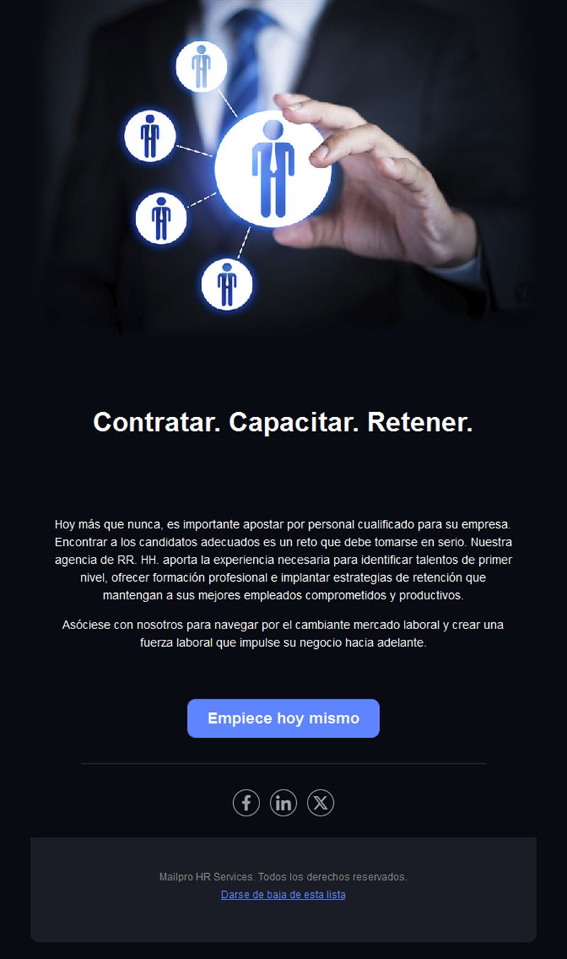 Email de servicios de RR. HH. para empresas