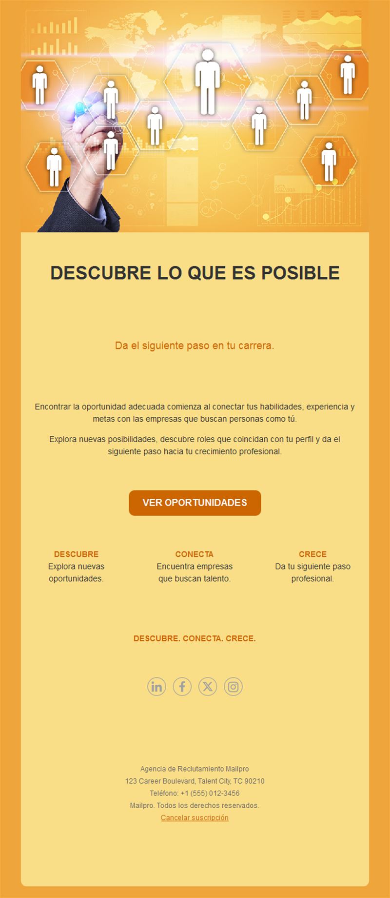 Email naranja de oportunidades profesionales