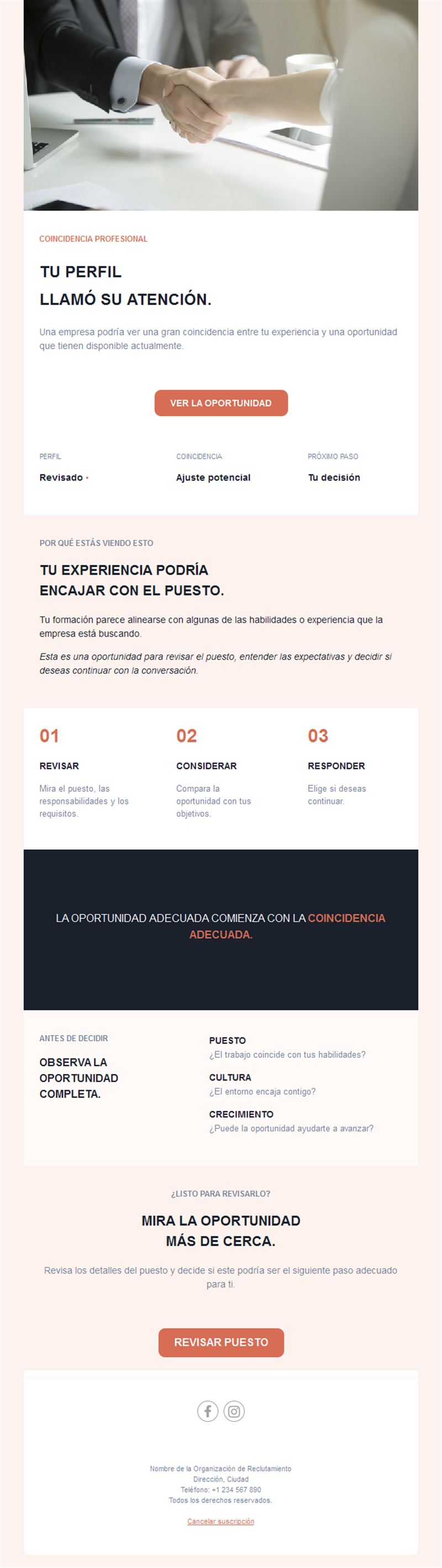 Email de candidato con perfil compatible