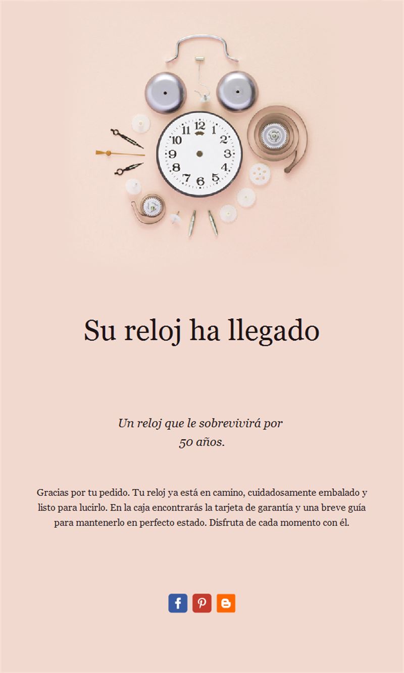 Email pastel de llegada de reloj