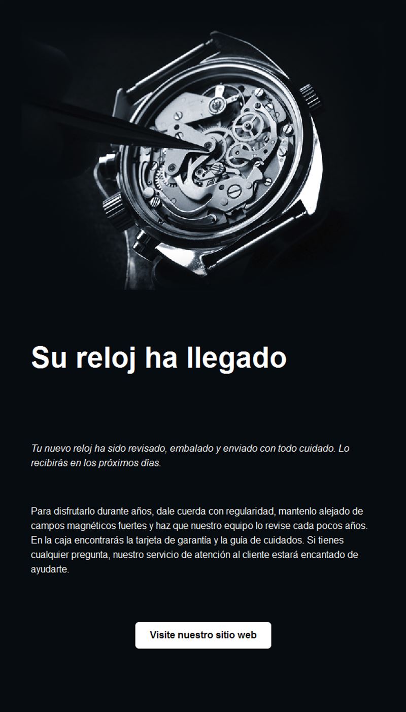 Email negro de reloj recién llegado