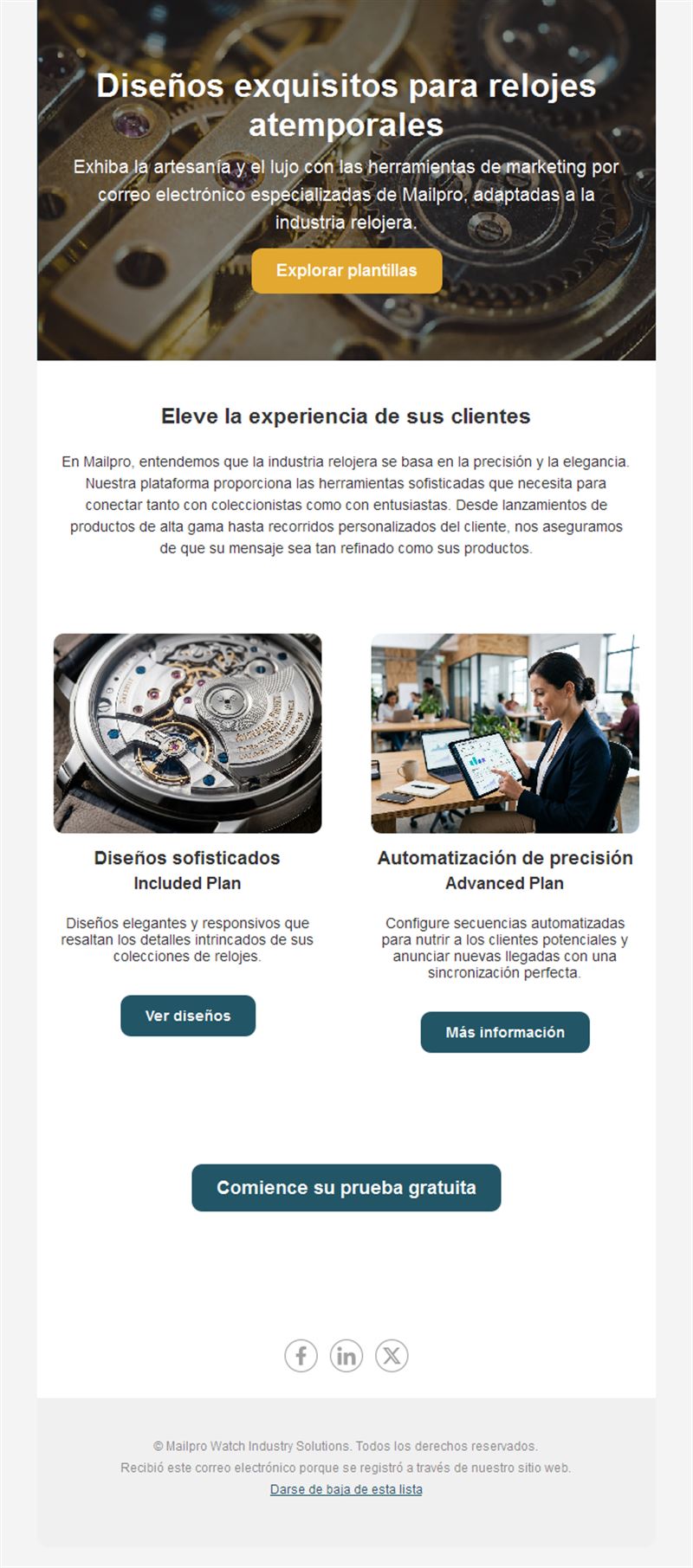 Email de plataforma de email para relojes