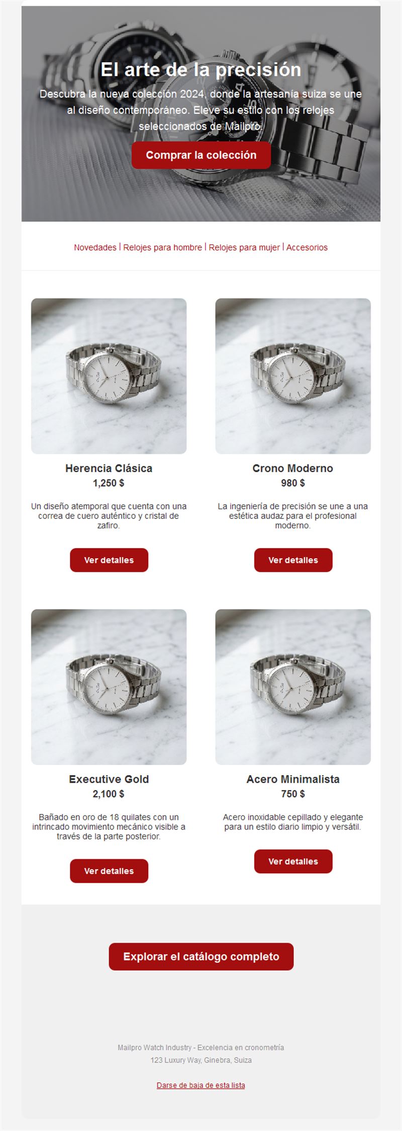 Email de colección de relojes de lujo