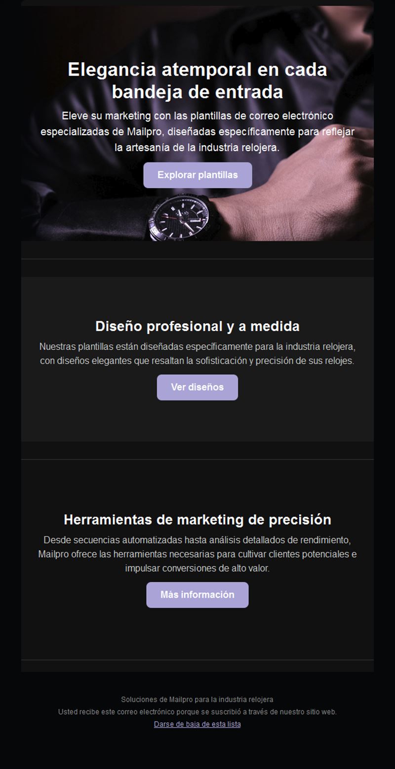 Email oscuro para marcas de relojes