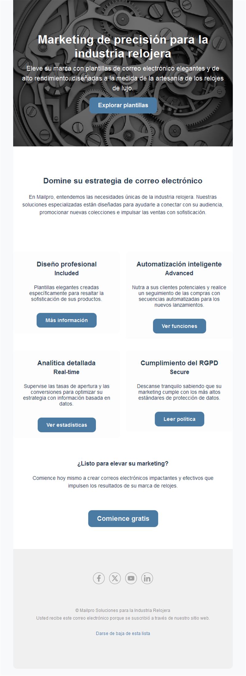 Email de funciones de marketing para relojería
