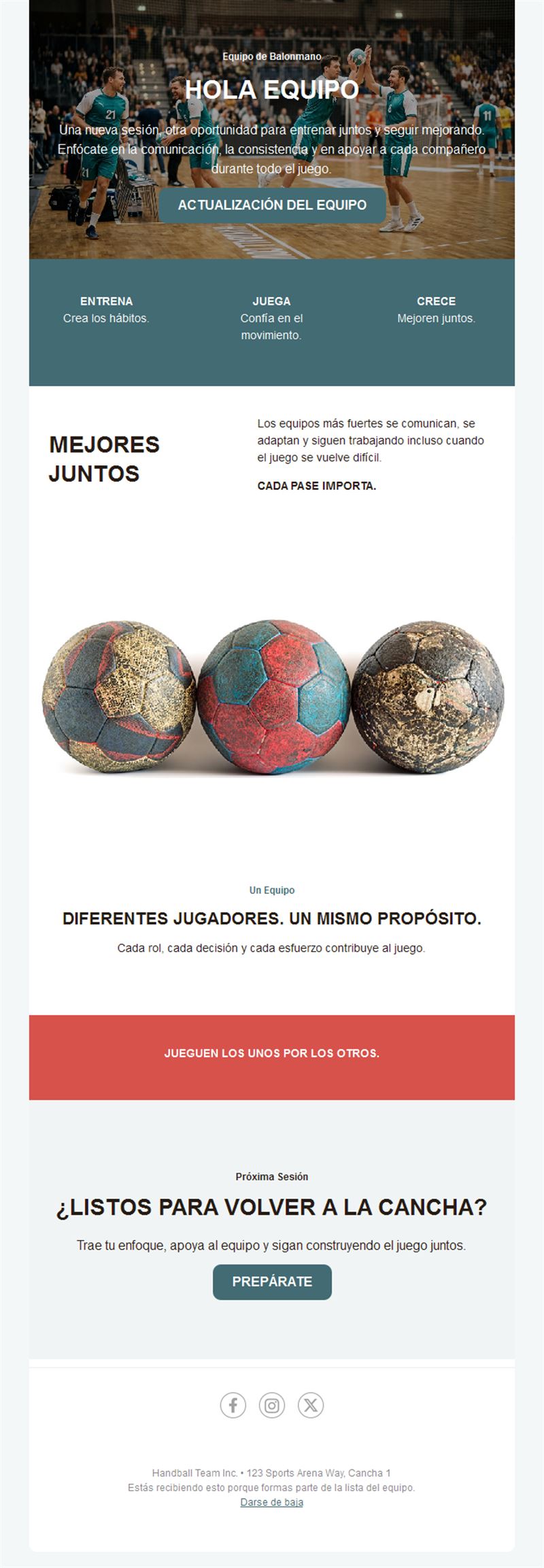 Newsletter de espíritu de equipo de balonmano