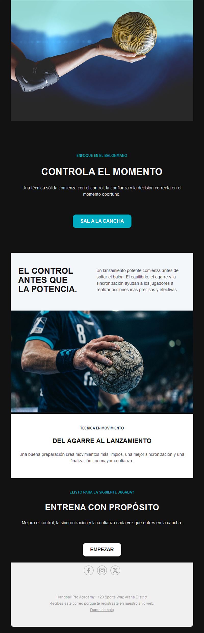 Email de técnica de balonmano