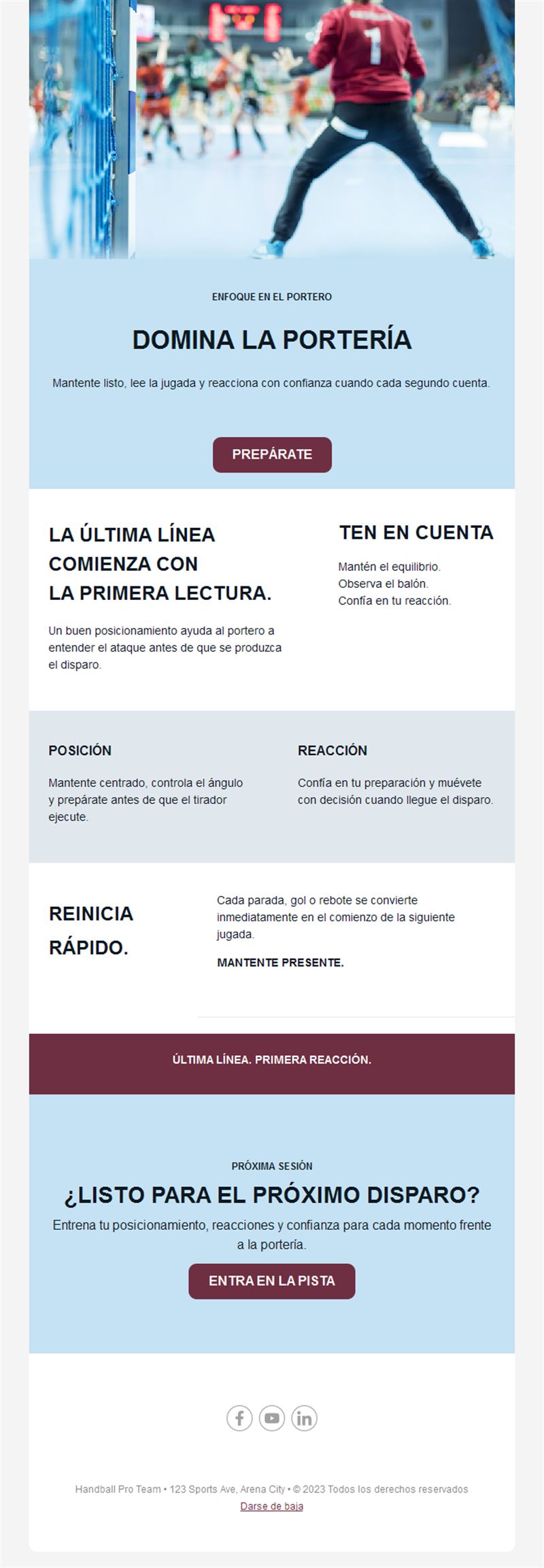 Email de entrenamiento de porteros de balonmano