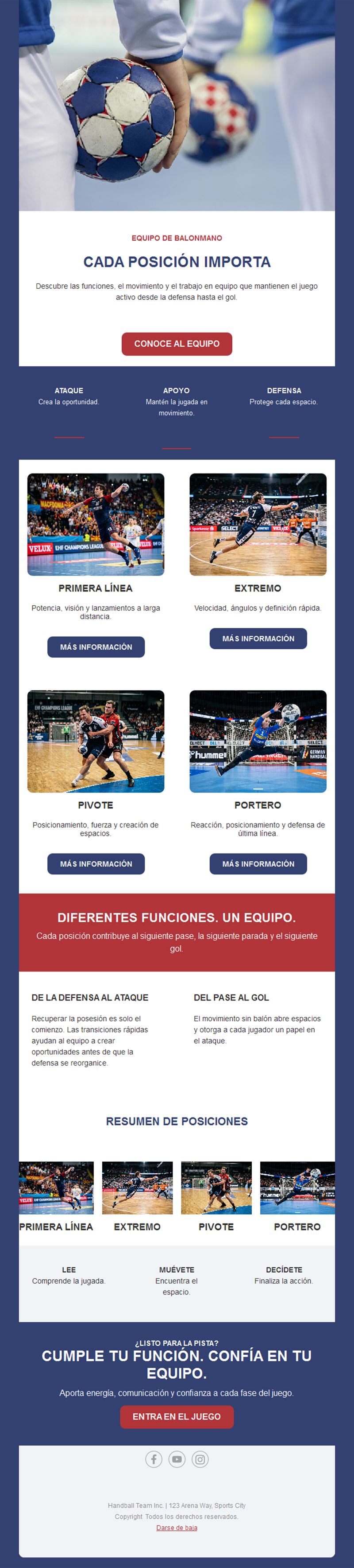 Newsletter de posiciones de balonmano