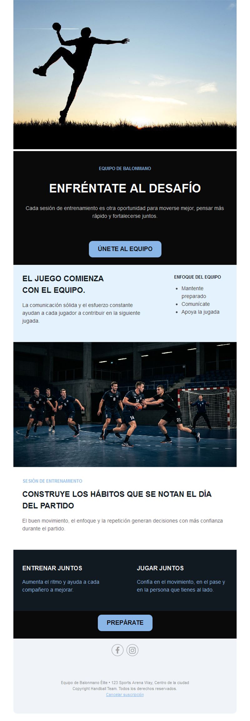 Email de captación para equipo de balonmano