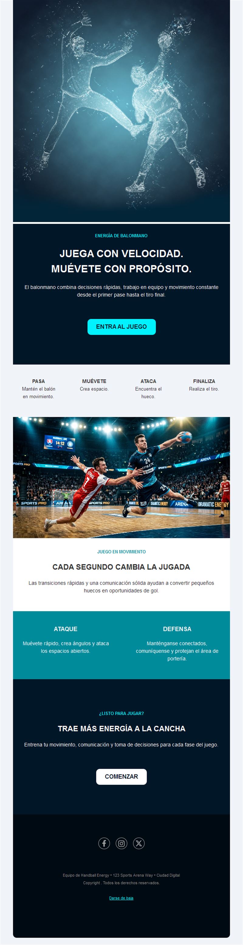 Email dinámico de club de balonmano