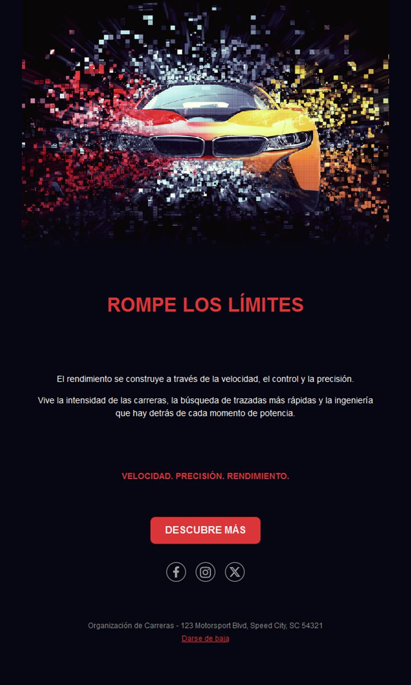 Email de carreras de superdeportivos