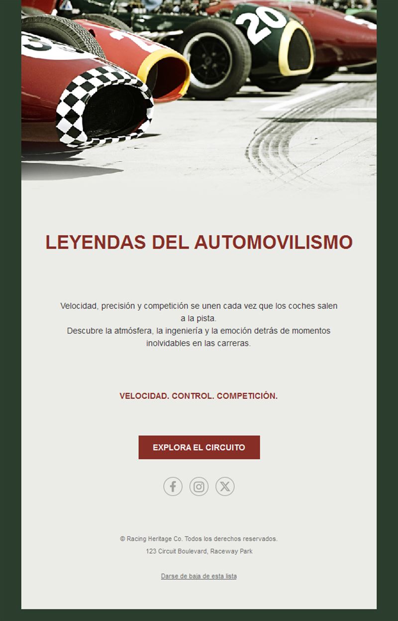 Email de coches de carreras clásicos