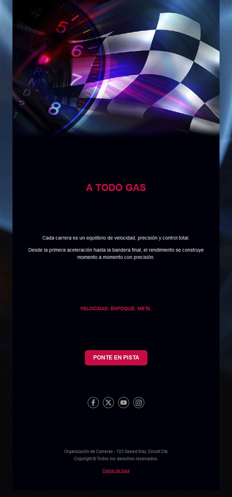 Email de carreras con bandera a cuadros