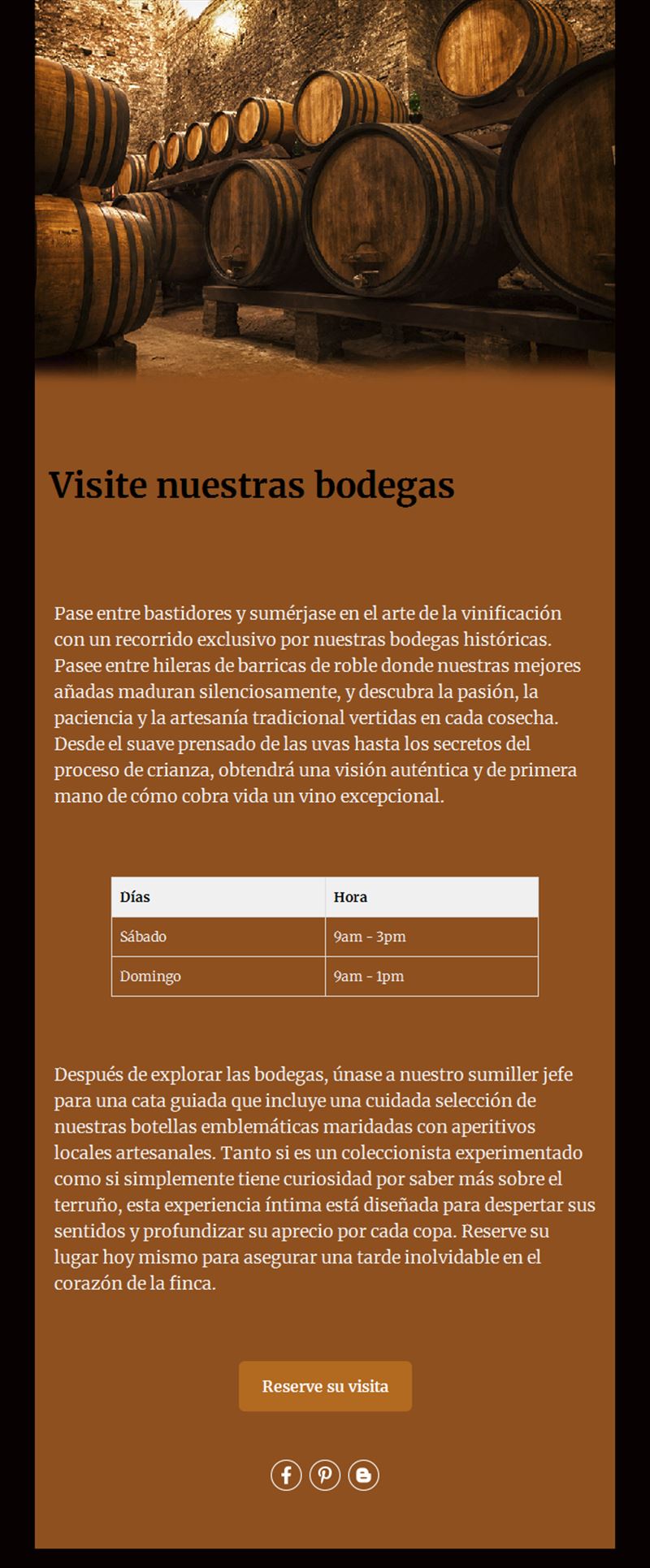 Email de invitación a visitar la bodega
