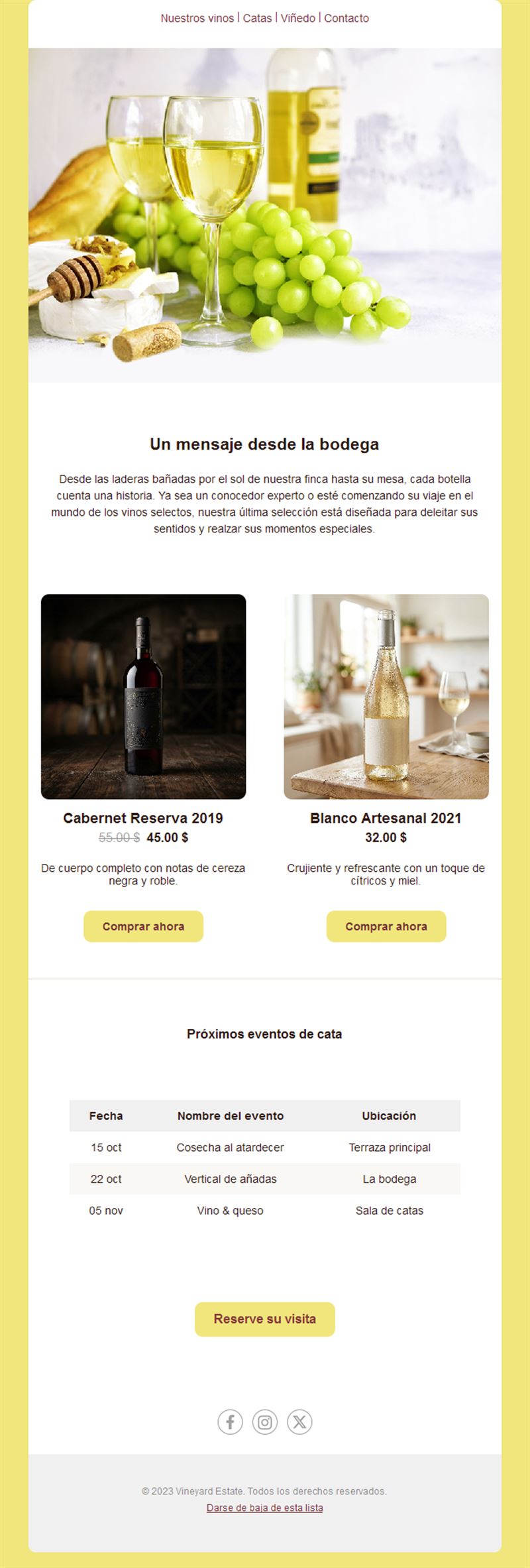 Email de vinos blancos y catas