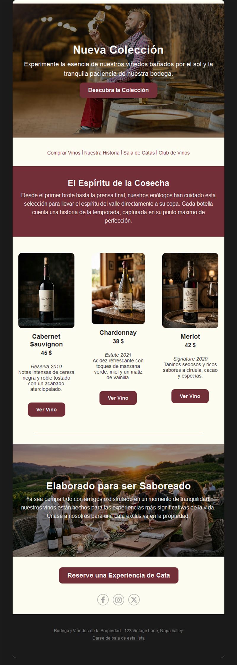 Email de colección de la cosecha del enólogo