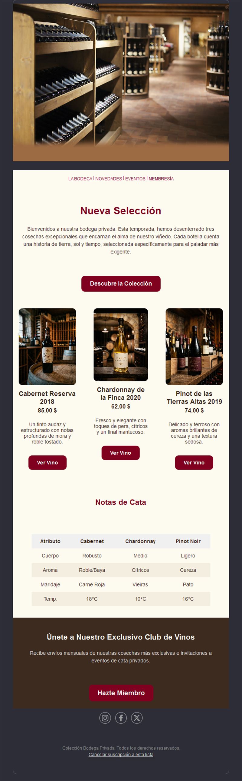 Newsletter de selección de la bodega