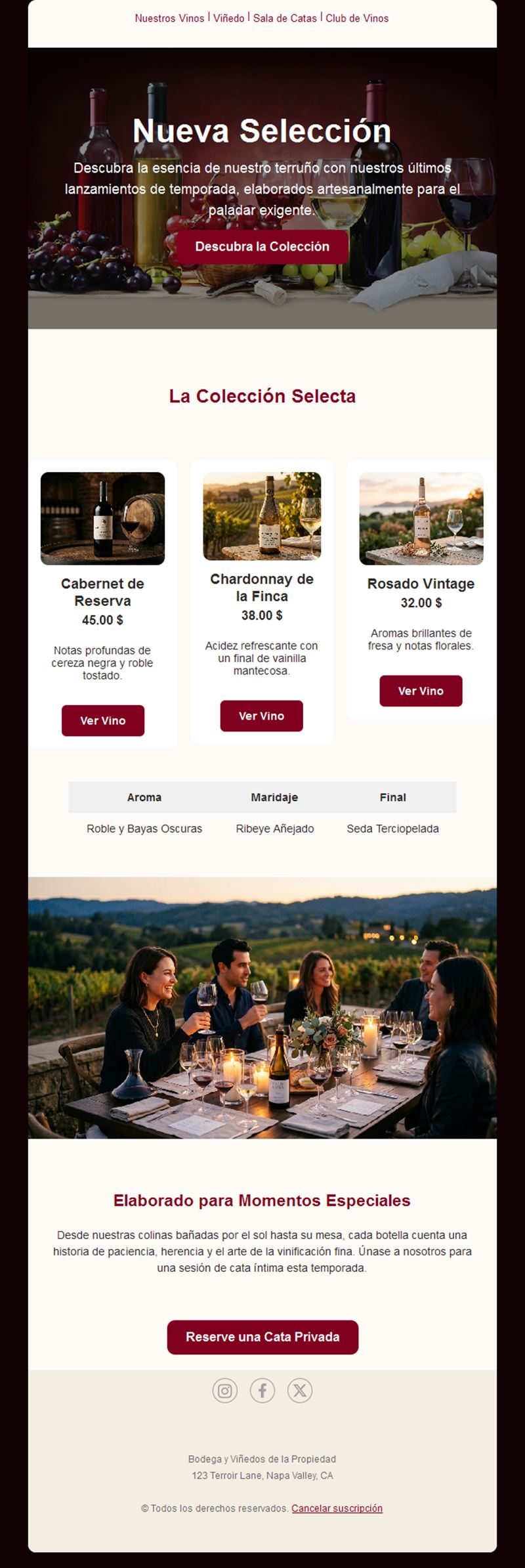 Email de colección de vinos seleccionados