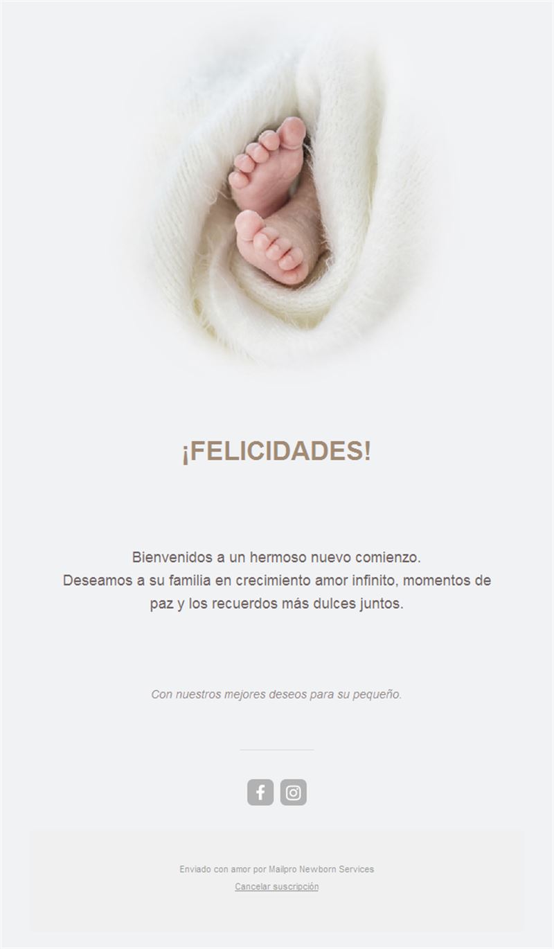 Email de felicitación con piececitos de bebé