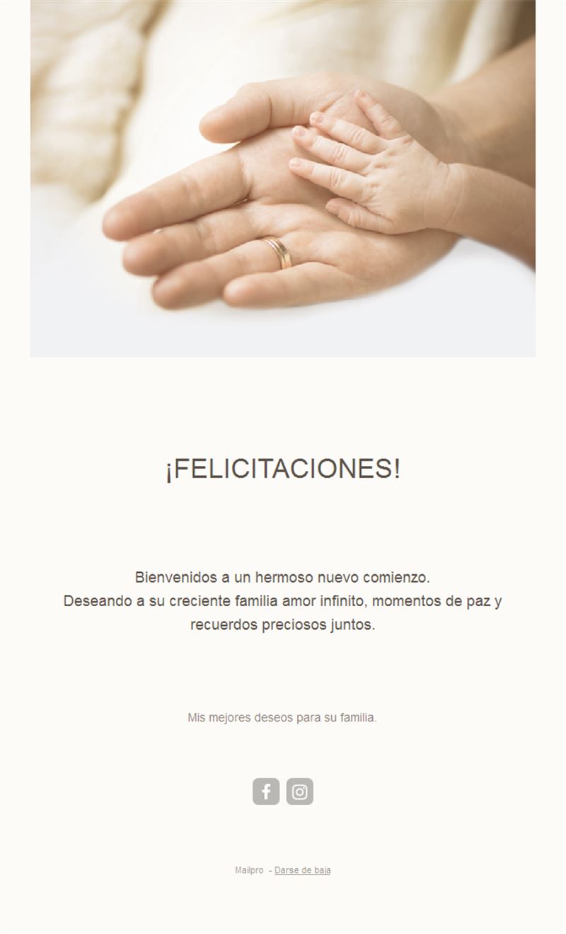 Email minimalista de felicitación por el bebé
