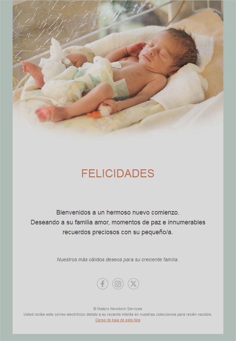 Email gris verdoso de felicitación por el bebé