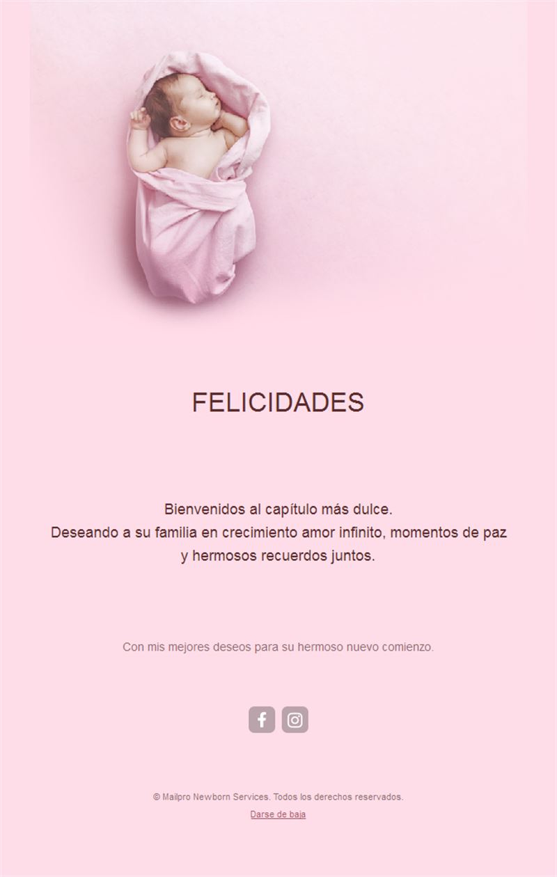 Email rosa de felicitación por una niña