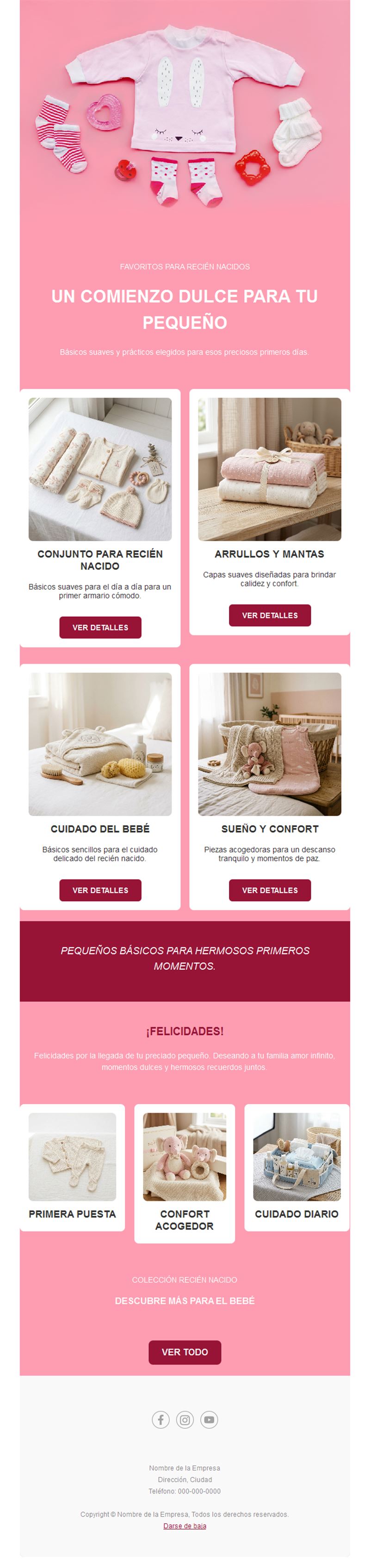 Newsletter rosa de tienda de bebé