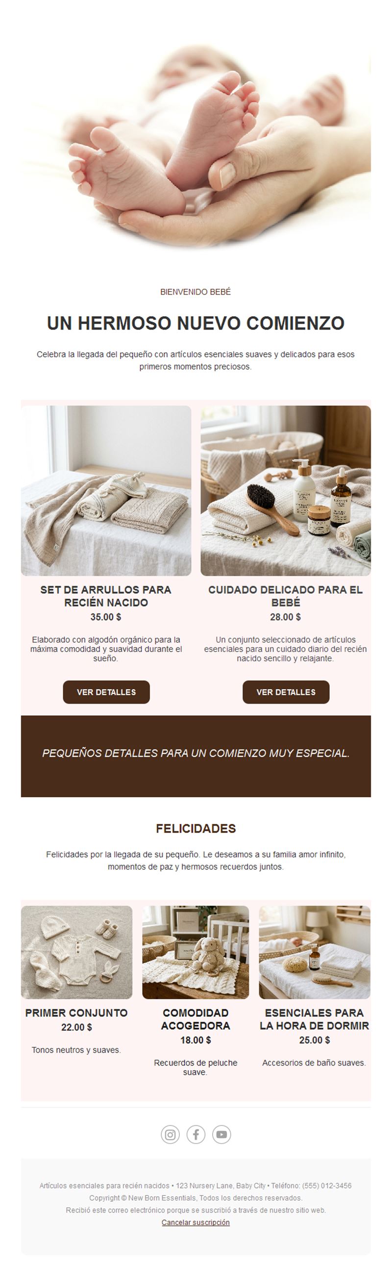 Email de productos para recién nacidos