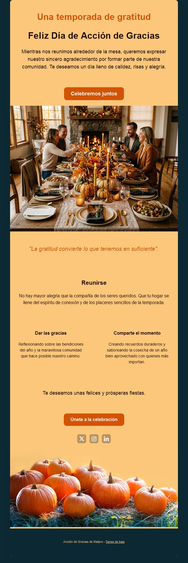 Email naranja de celebración de Acción de Gracias