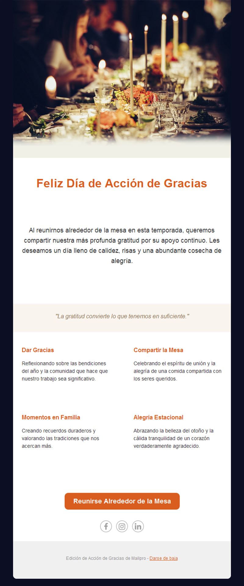 Email de mesa de Acción de Gracias