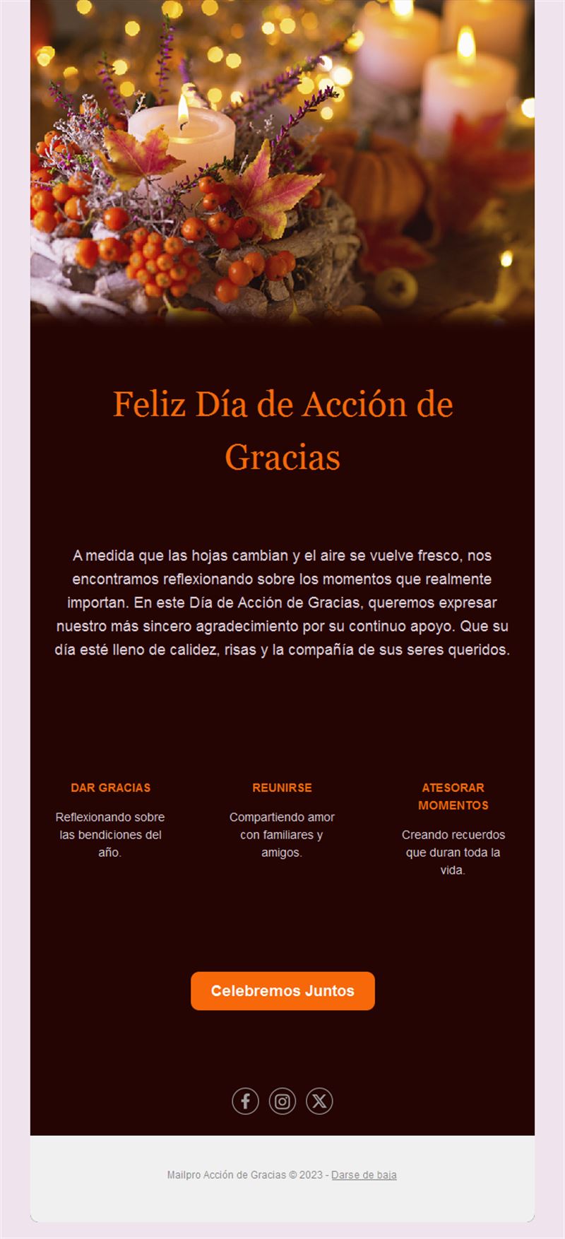 Email de Acción de Gracias con velas