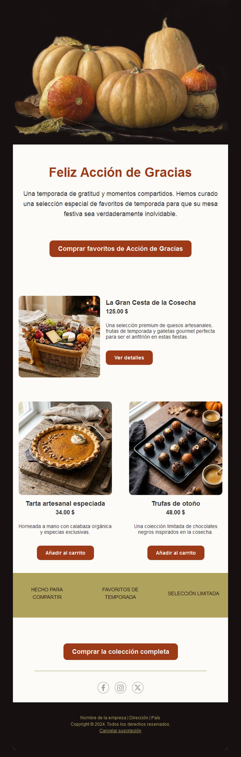 Email de favoritos de Acción de Gracias