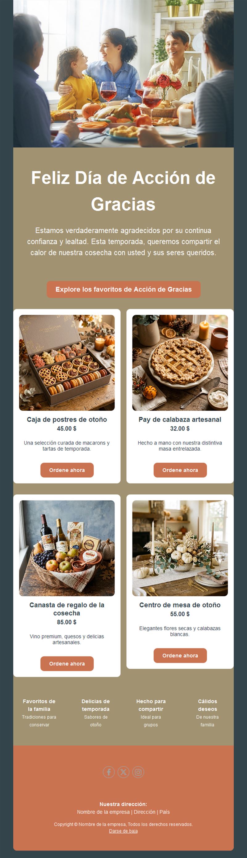 Email de tienda de regalos de Acción de Gracias