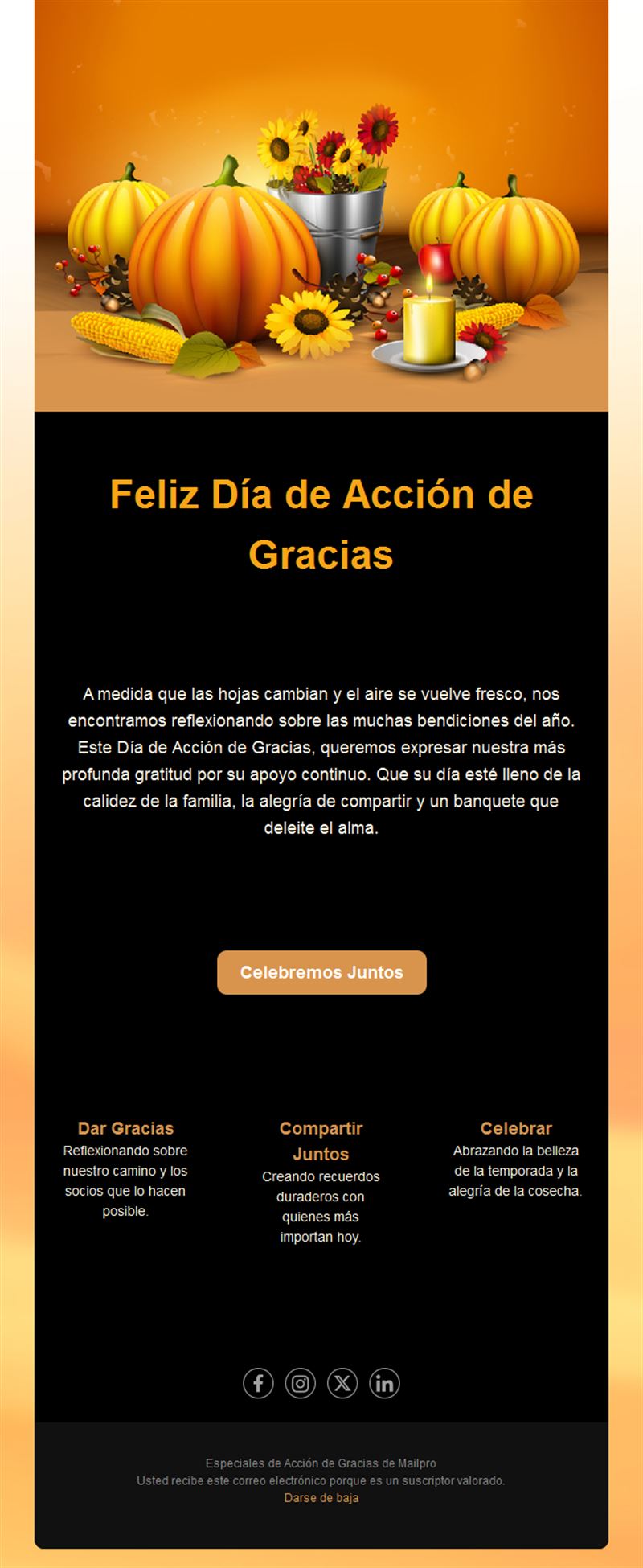 Email de Acción de Gracias con calabazas