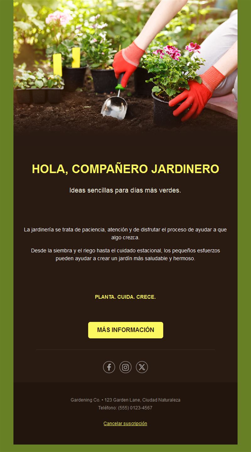 Email de jardinería marrón y amarillo