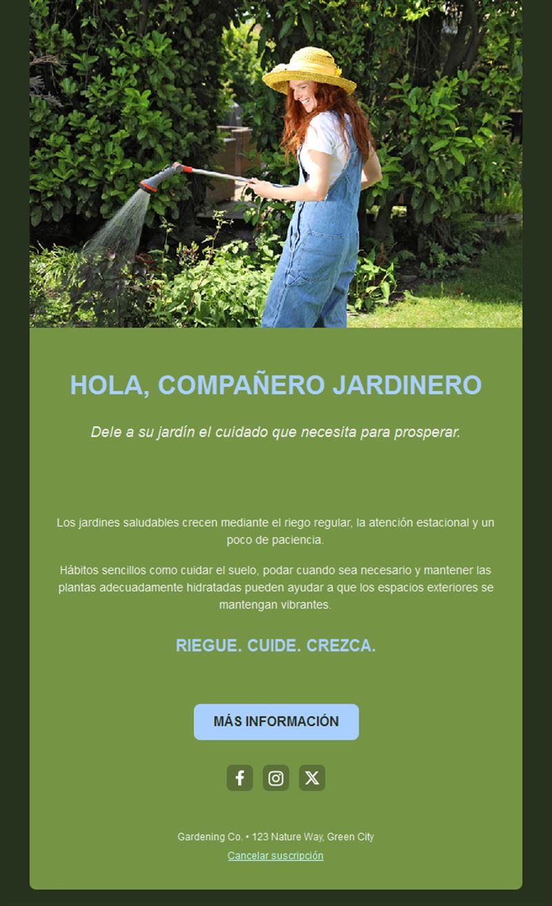 Email de consejos de riego del jardín