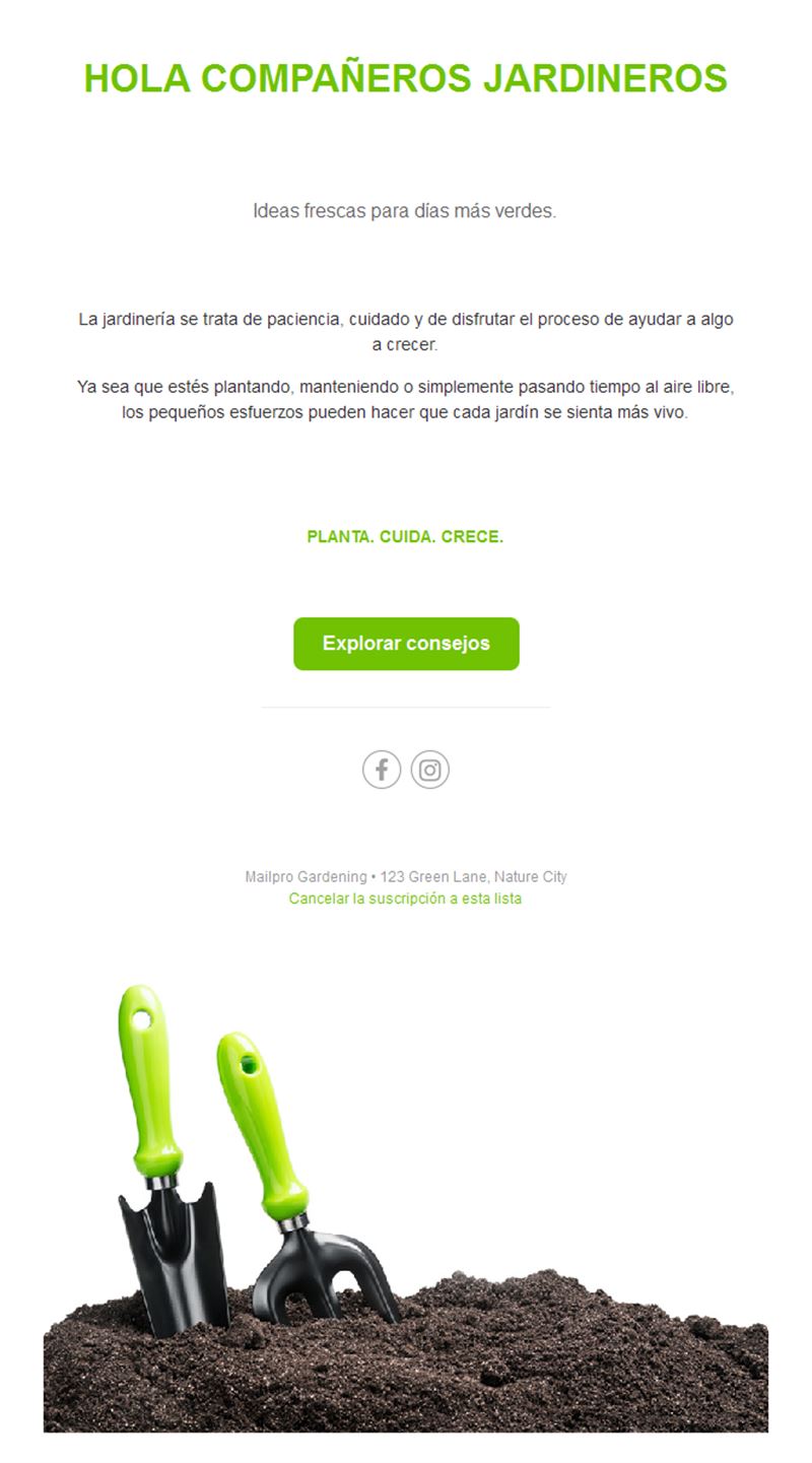 Email minimalista de consejos de jardinería