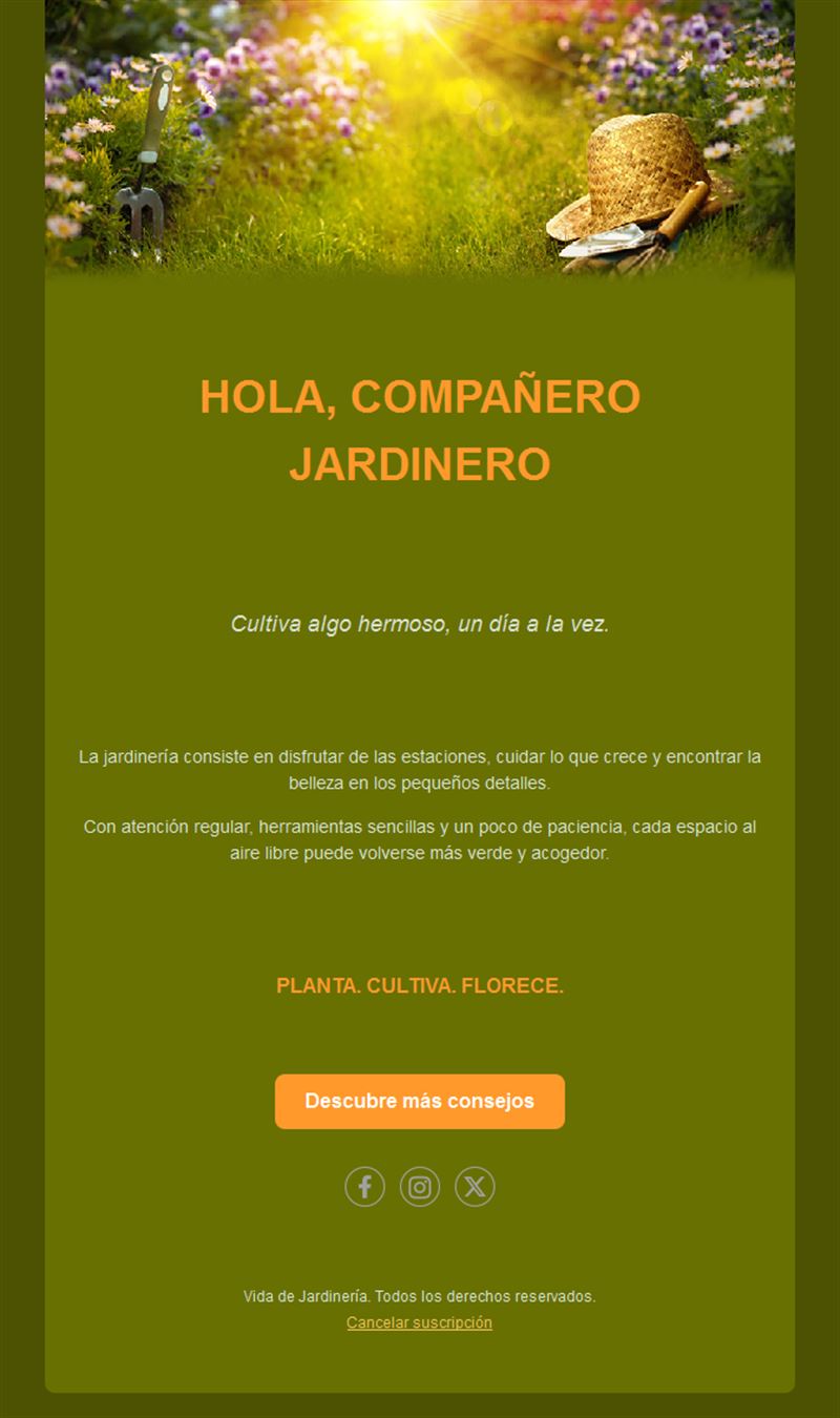 Email verde oliva para amantes del jardín
