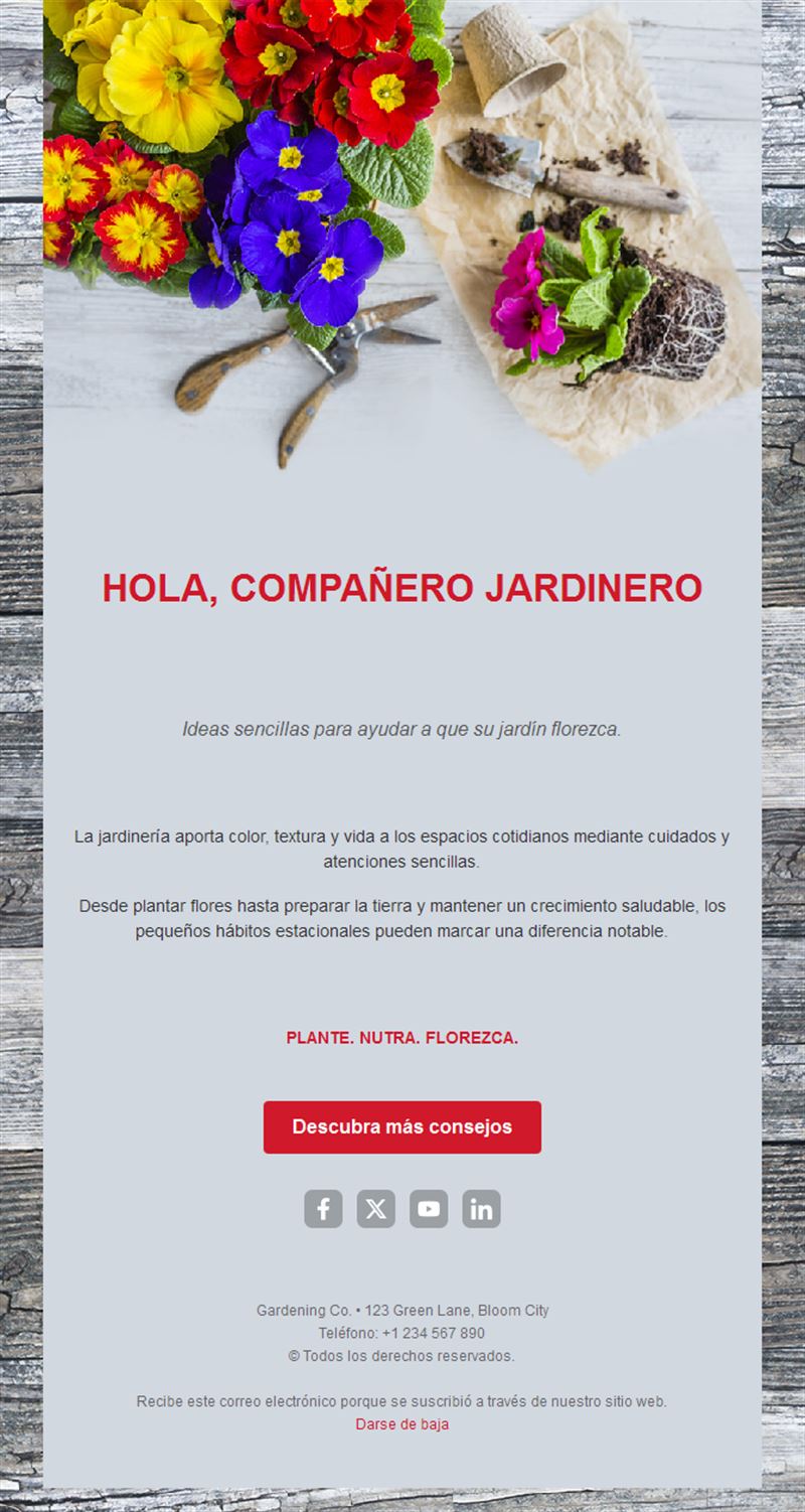 Email de plantación de flores