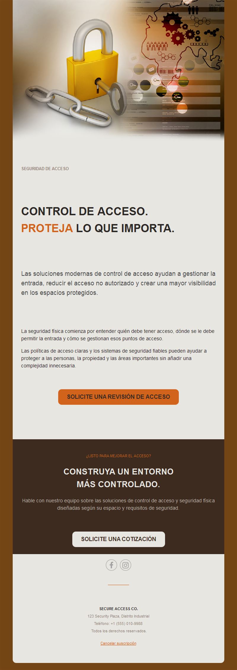 Email de control de accesos con candado