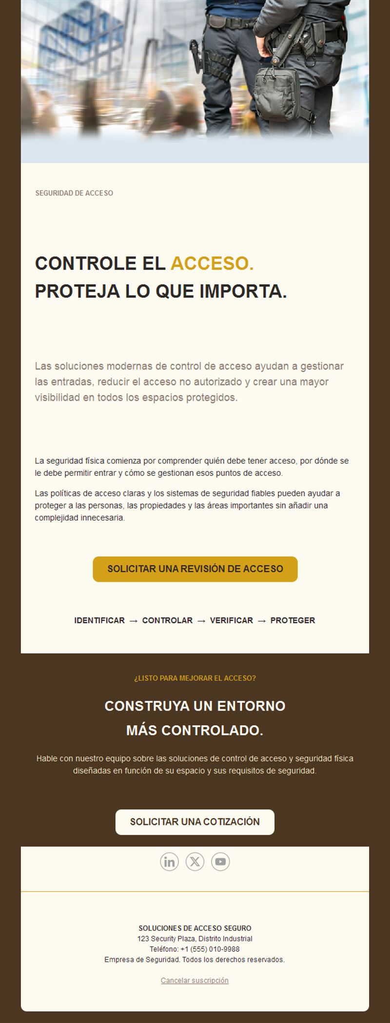 Email de control de accesos en dorado