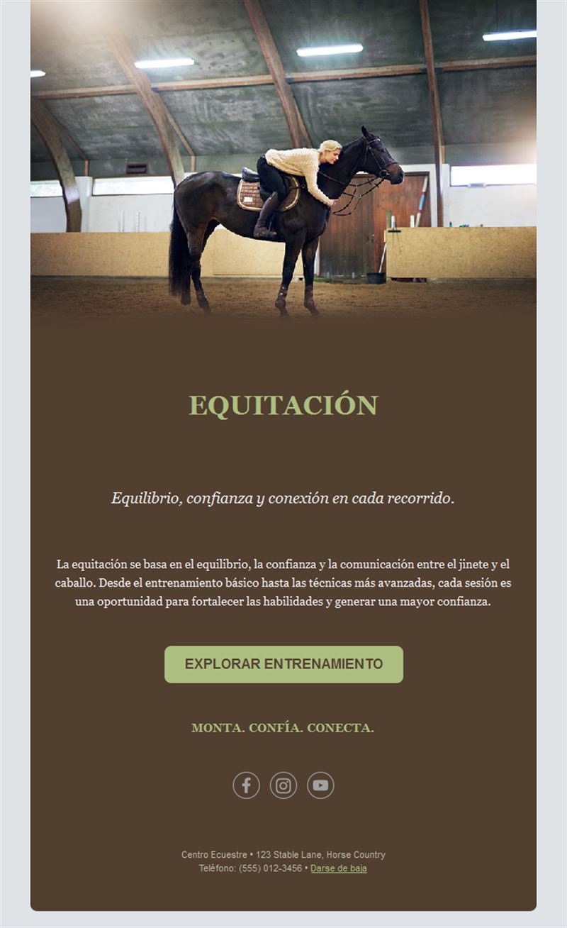 Email de entrenamiento en picadero
