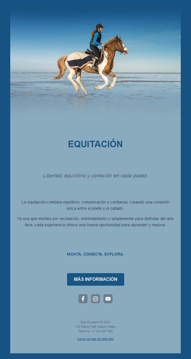 Email azul de equitación junto al mar