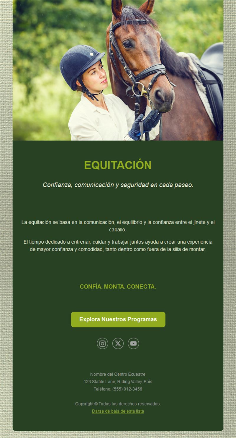 Email de programas de escuela de equitación