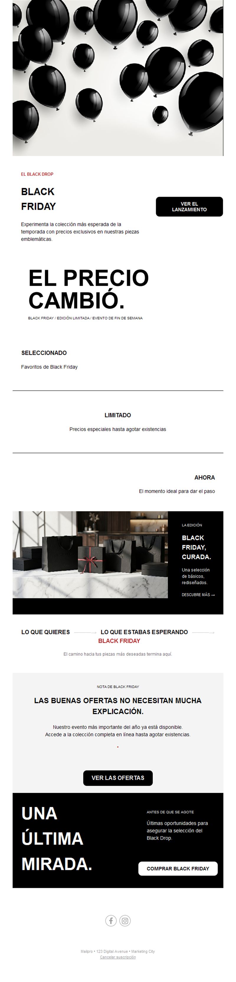 Email minimalista en blanco y negro Black Friday