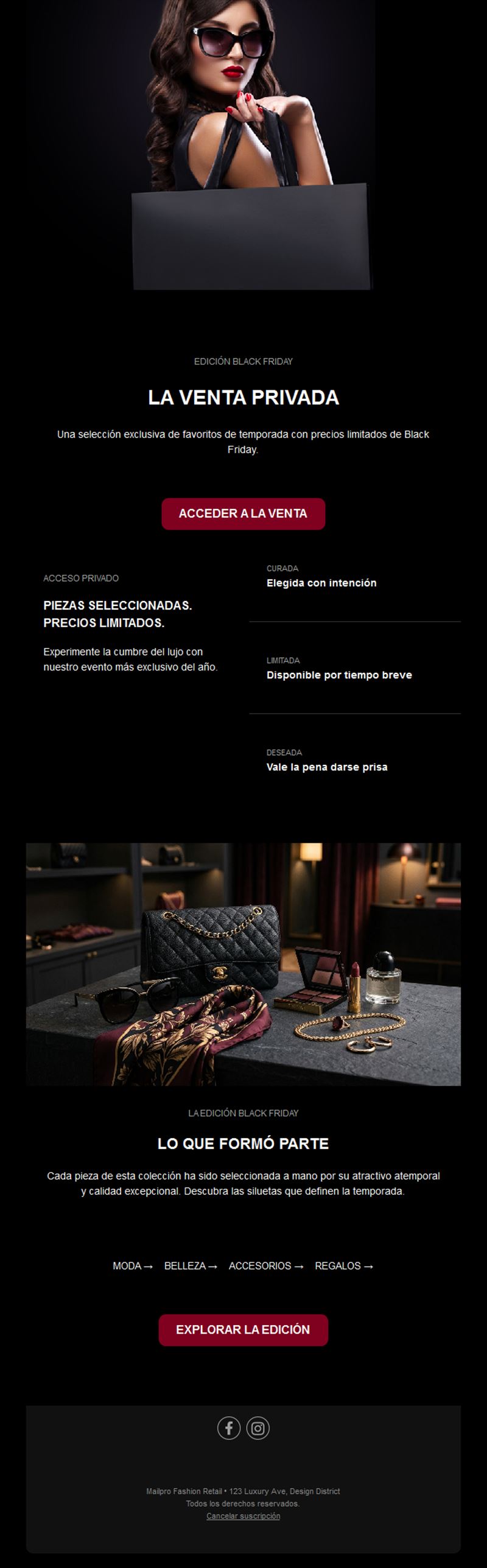 Email de venta privada Black Friday