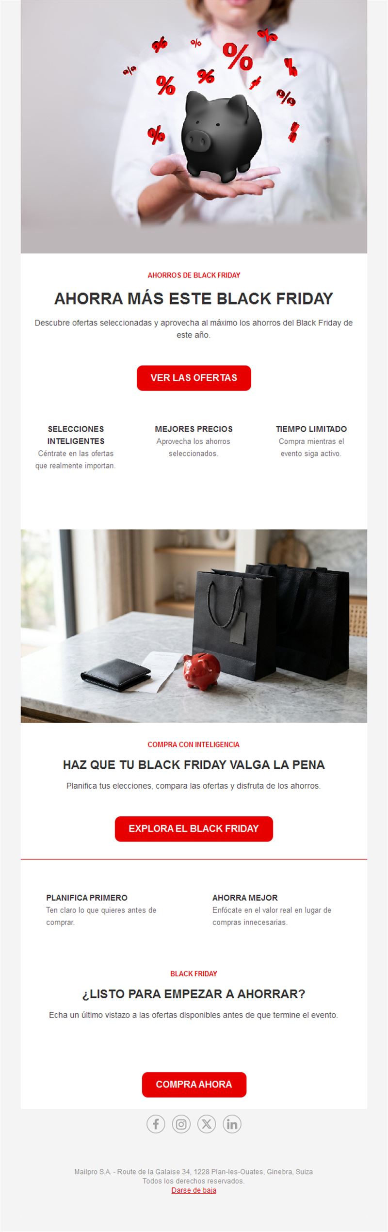 Email de consejos de ahorro Black Friday