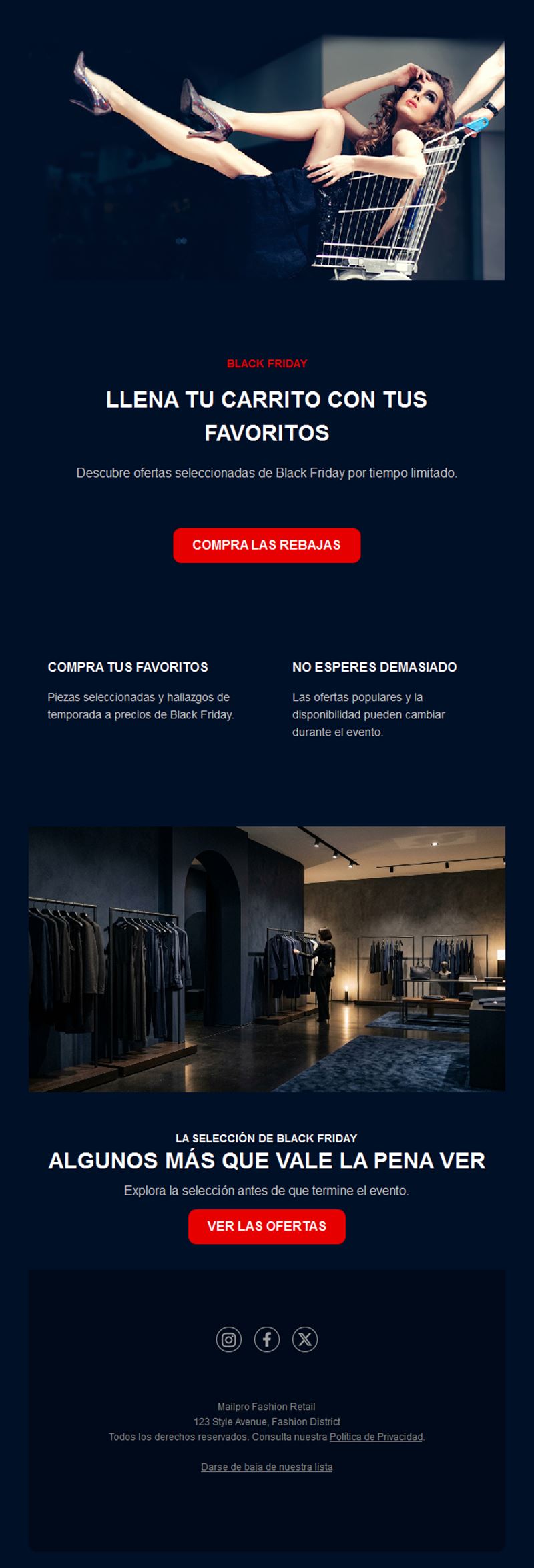 Email azul marino de compras Black Friday